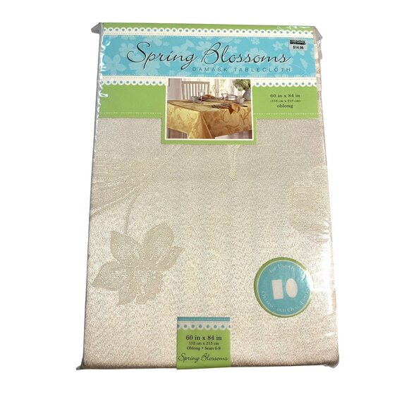 Spring Blossoms Damask Tablecloth 60" X 84" Oblong Polyester Floral Design - Picture 1 of 2